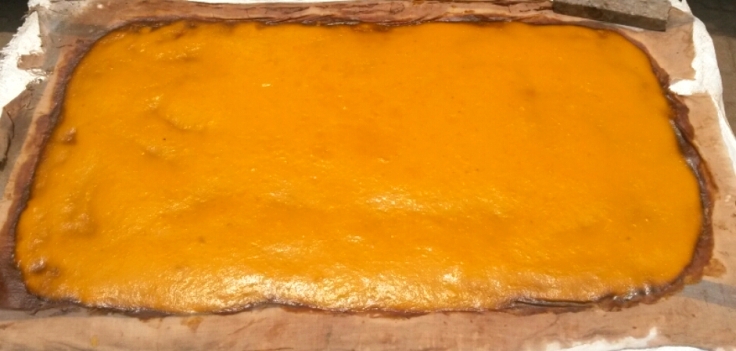 Sour Mango pulp with salt and pepper being sun-dried  to make Ambya Sathee also called Aam papad